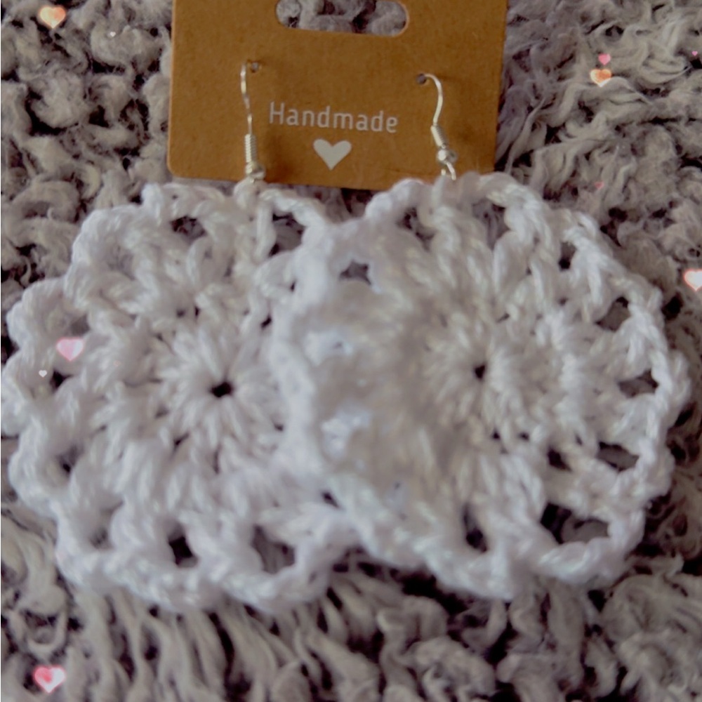 Handmade White Crochet Earrings